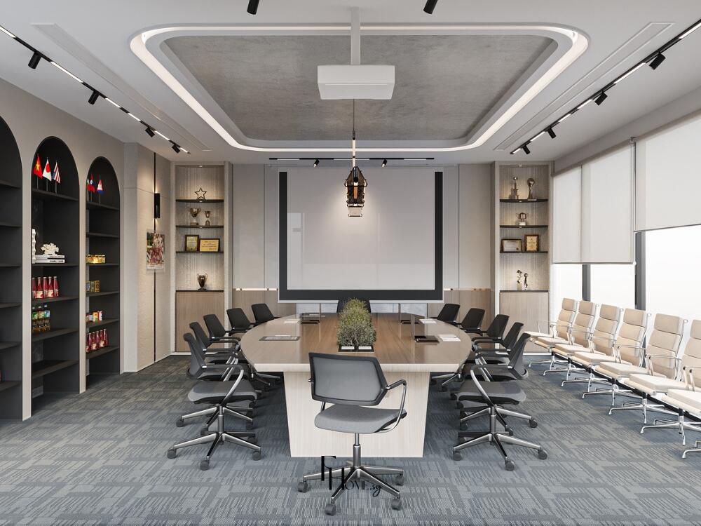 Phòng họp chuyên nghiệp với hệ thống cách âm tốt và thiết bị trình chiếu hiện đại