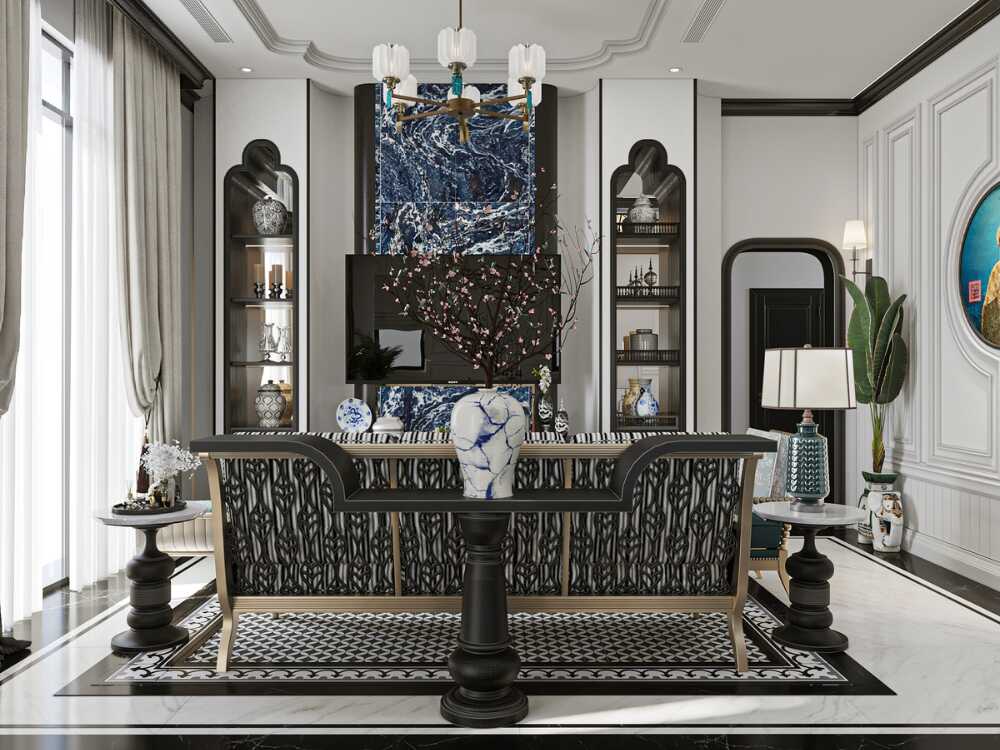 Phòng khách ấm cúng với chất liệu gỗ, tre và mây mang đậm nét Á Đông