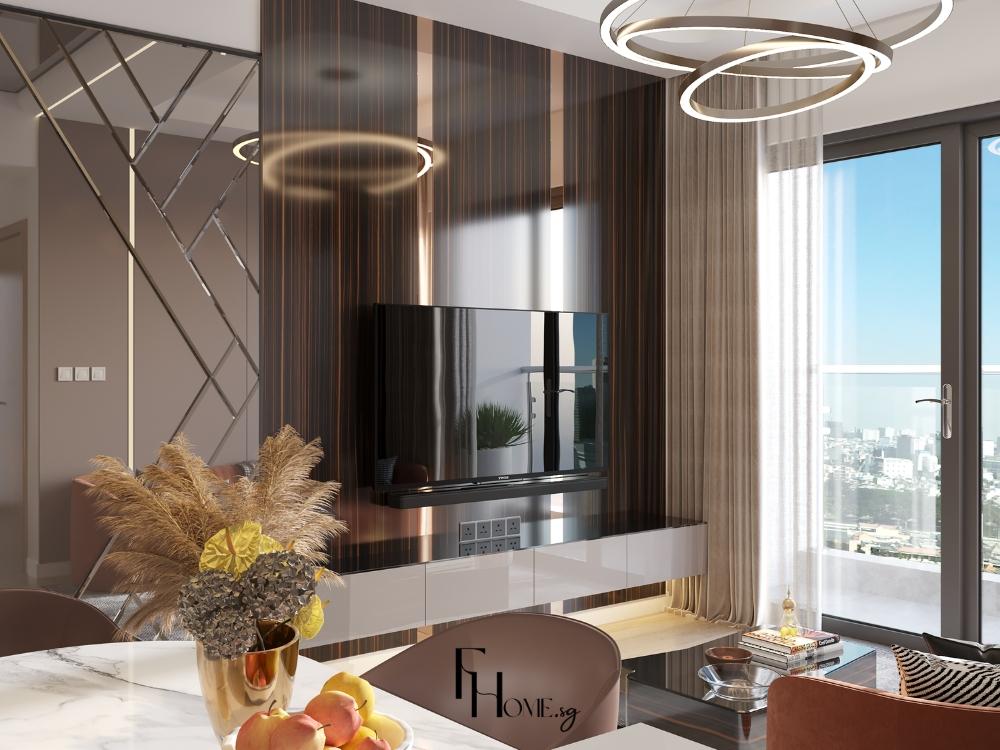 Phòng khách căn hộ chung cư 54m2 thiết kế theo phong cách hiện đại tại dự án Lumiere Boulevard