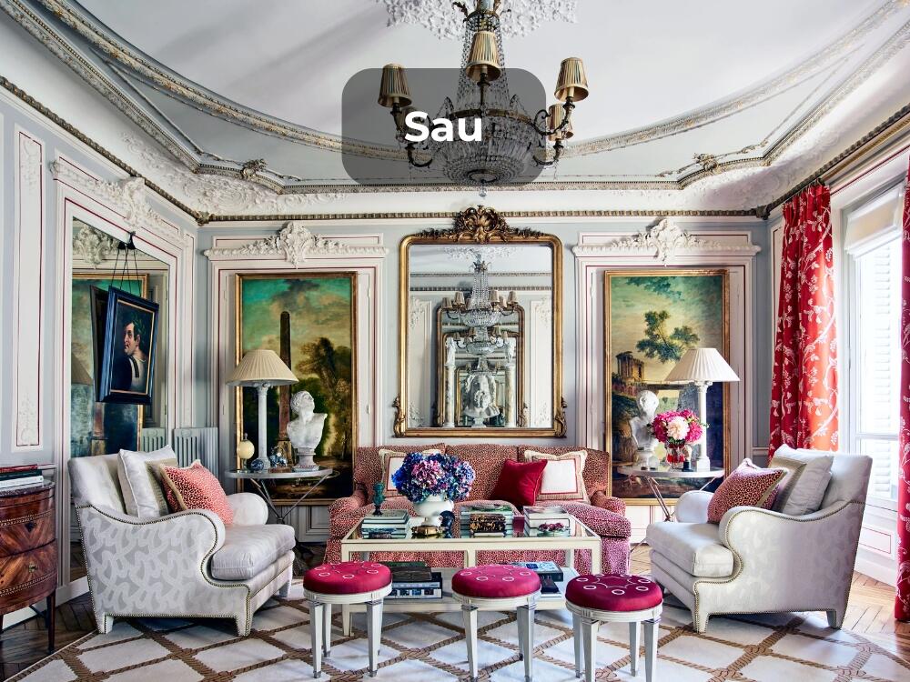 Phòng khách cổ điển sang trọng với chi tiết cầu kỳ và vật liệu cao cấp mang lại vẻ đẳng cấp