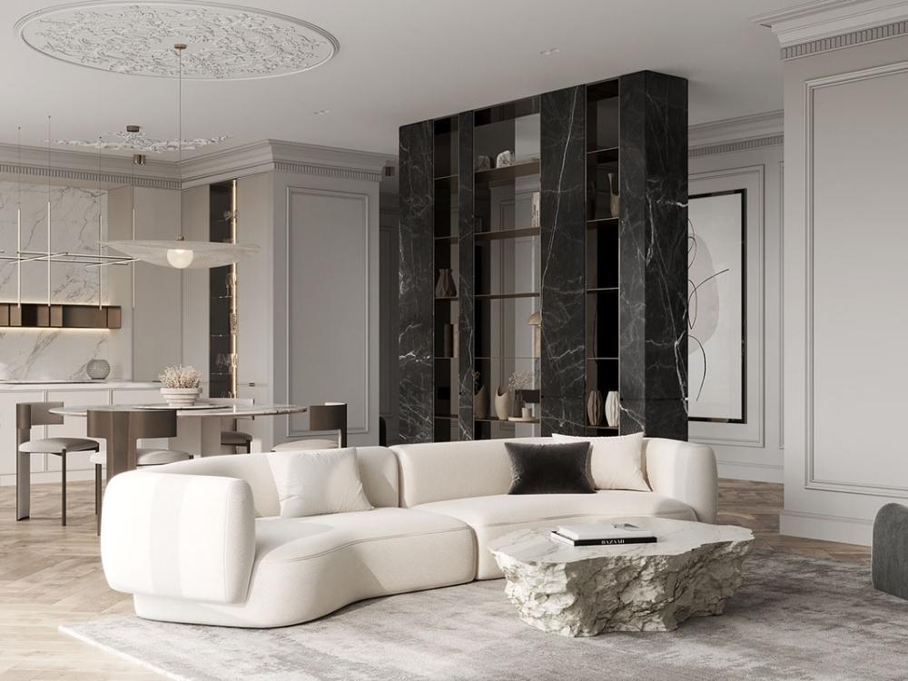 Phòng khách đẳng cấp hòa quyện ánh sáng và nội thất tinh tế mang đến không gian cuốn hút