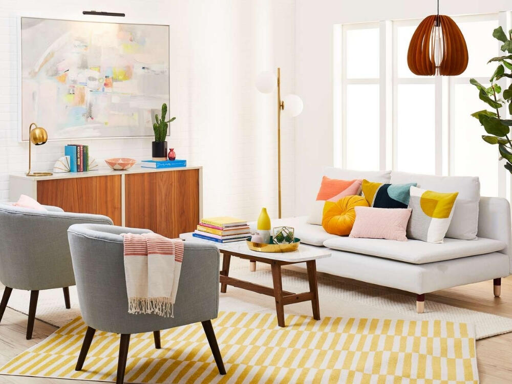 Phòng khách Đương đại sang trọng với sofa hình khối và đường nét nội thất tinh giản hiện đại