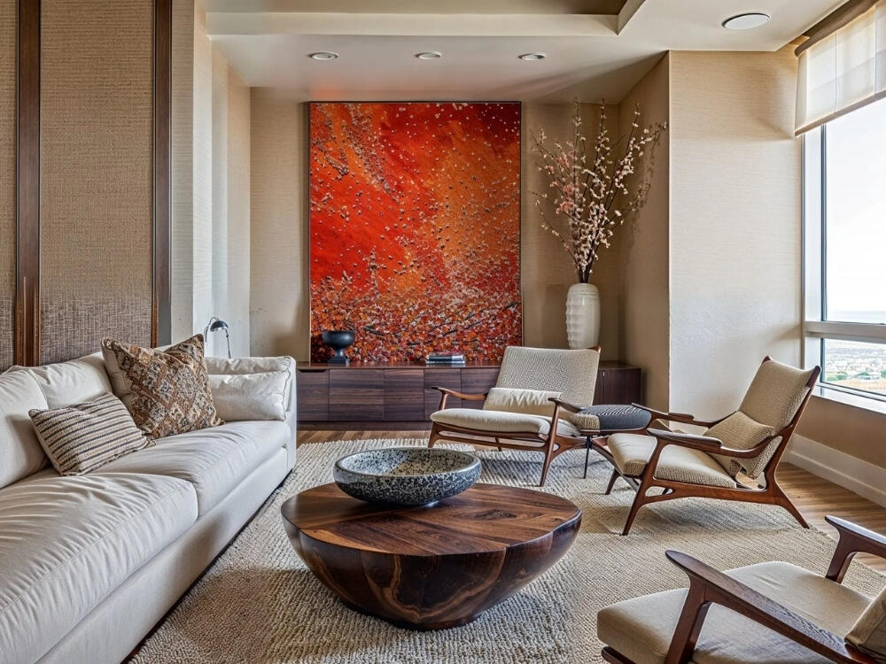 Phòng khách Đương đại tinh giản loại bỏ chi tiết thừa tạo cảm giác rộng rãi và cân bằng thị giác