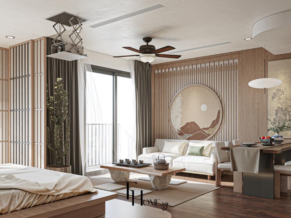 Phòng khách Japandi sang trọng với nội thất thủ công hài hòa giữa giản dị và tinh tế