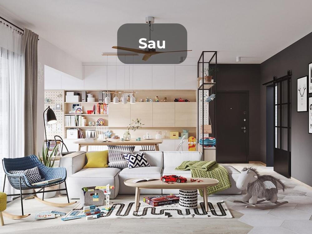 Phòng khách phong cách Scandinavian với tông trắng gỗ sáng và chất liệu tự nhiên mang đến vẻ ấm áp gần gũi