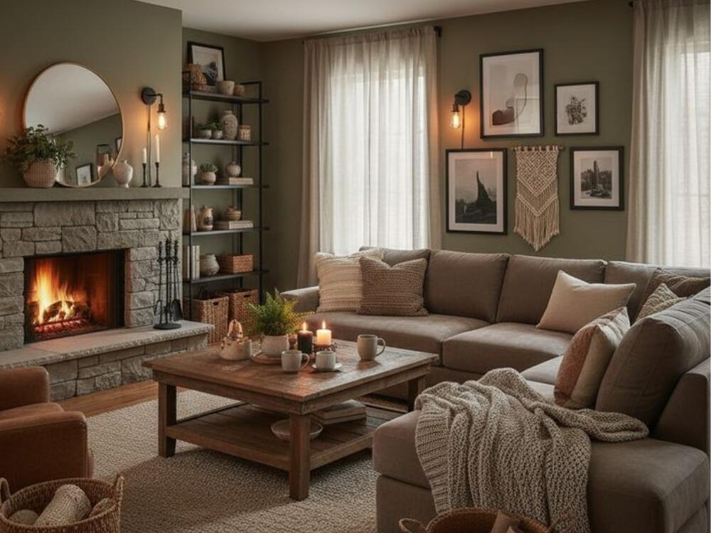 Phòng khách Rustic cổ điển thanh lịch kết hợp vật liệu tự nhiên và chi tiết tinh xảo