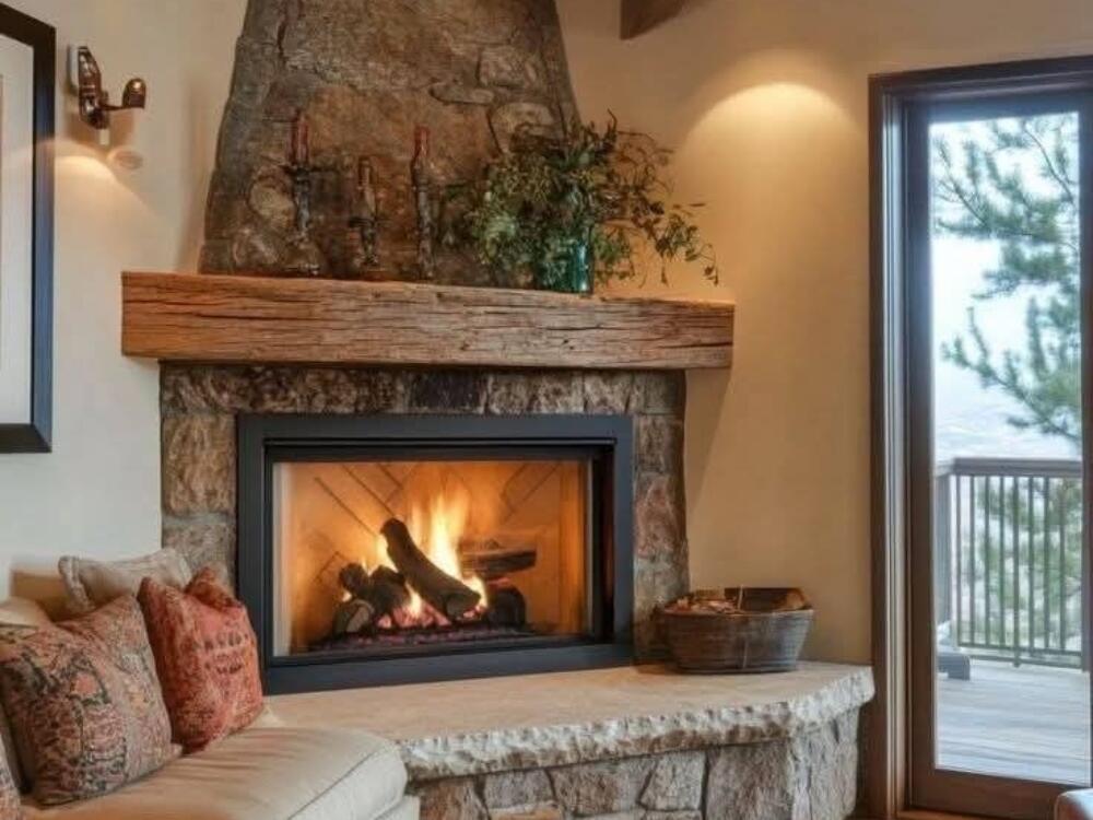 Phòng khách Rustic mộc mạc gần gũi gợi cảm giác sum vầy bên lò sưởi ấm áp