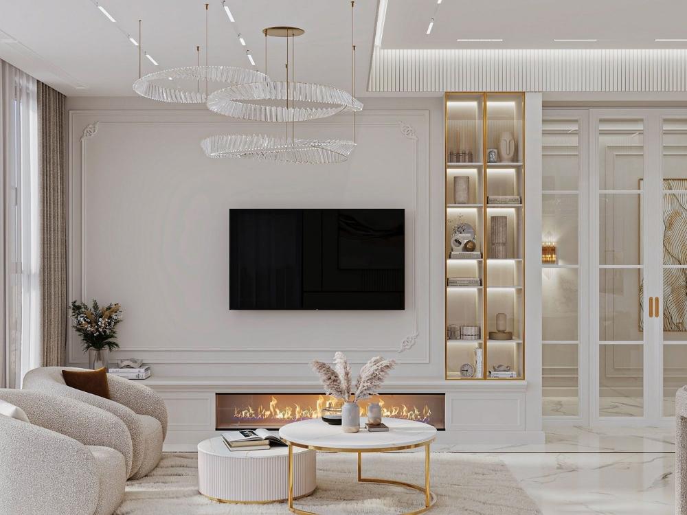 Phòng khách tân cổ điển sắp xếp hợp lý theo phong thủy giúp không gian đón sinh khí và vượng khí