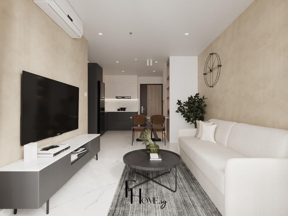 Phòng khách thanh lịch với điểm nhấn màu sắc nhẹ nhàng thể hiện phong cách sống hiện đại