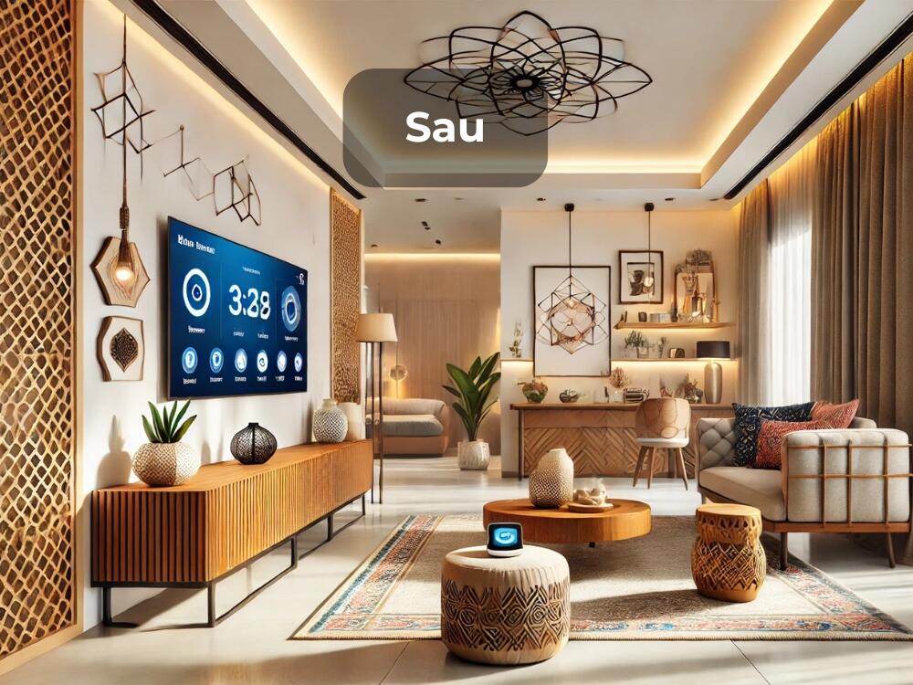Phòng khách thông minh với hệ thống điều khiển tự động mang lại sự tiện nghi và an toàn