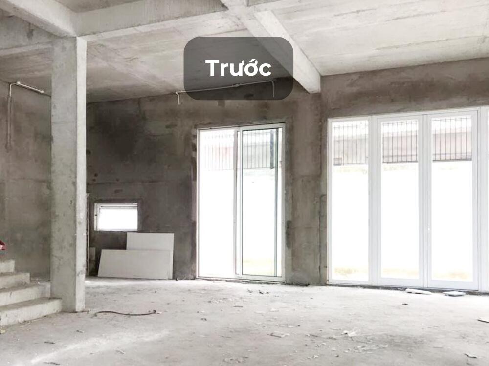 Phòng khách trước khi cải tạo còn thiếu đường nét rõ ràng và chưa thể hiện phong cách hiện đại