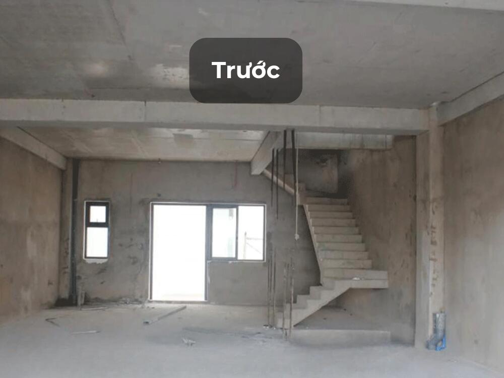 Phòng khách trước khi cải tạo còn thiếu sáng và chưa tạo được sự thông thoáng