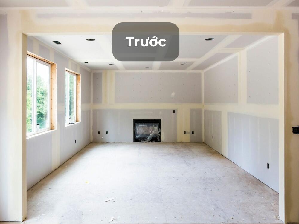 Phòng khách trước khi cải tạo còn thiếu sự bề thế và chưa thể hiện nét cổ điển