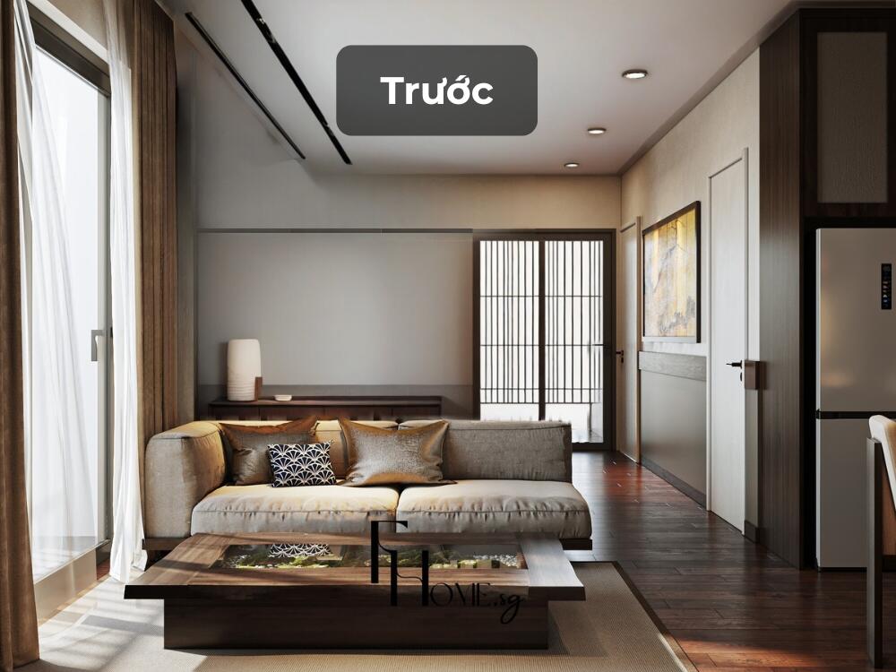 Phòng khách trước khi cải tạo đang còn đơn sơ và chưa có điểm nhấn