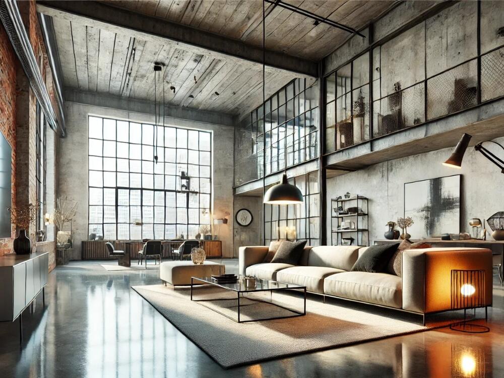 Phòng khách Urban tinh tế với gam xám bê tông và nâu gỗ tạo cảm giác ấm áp hiện đại