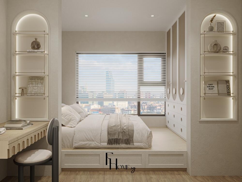 Phòng ngủ bé gái phong cách Sáng tạo tươi vui với góc học tập và khu đọc sách đầy cảm hứng