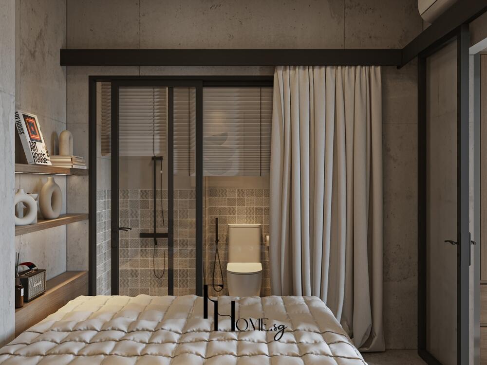 Phòng ngủ Brutalism mộc mạc với tường bê tông thô và nội thất gỗ tự nhiên mang cảm giác nguyên bản