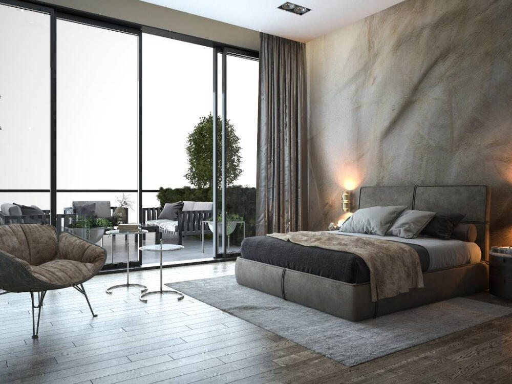 Phòng ngủ Đương đại yên bình tràn ngập ánh sáng ban mai tạo kết nối hài hòa với thiên nhiên