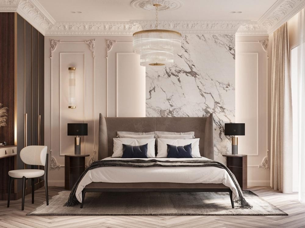 Phòng ngủ master sang trọng riêng tư mang vẻ đẹp hài hòa và tinh tế