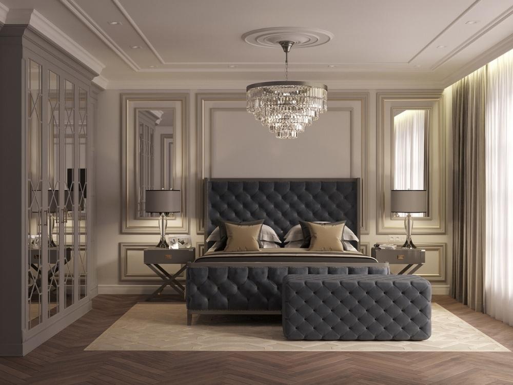 Phòng ngủ nhà phố 120m² đẳng cấp thoáng đãng với hoa văn tinh tế và bố cục thoải mái