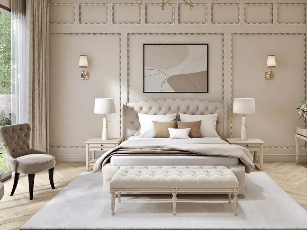 Phòng ngủ nhà phố 80m² nhẹ nhàng sang trọng với gương lớn và đường nét tối giản