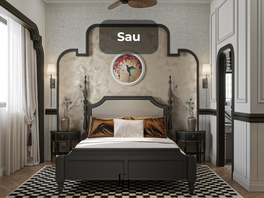 Phòng ngủ nhà tầng được tối ưu công năng với không gian nghỉ ngơi thoải mái và liên kết mạch lạc giữa các tầng