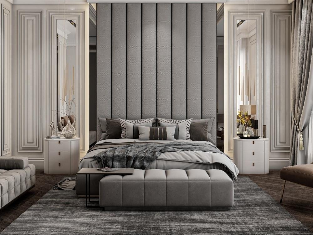 Phòng ngủ nhỏ sang trọng thoáng đãng với gương trang trí và bố cục khéo léo