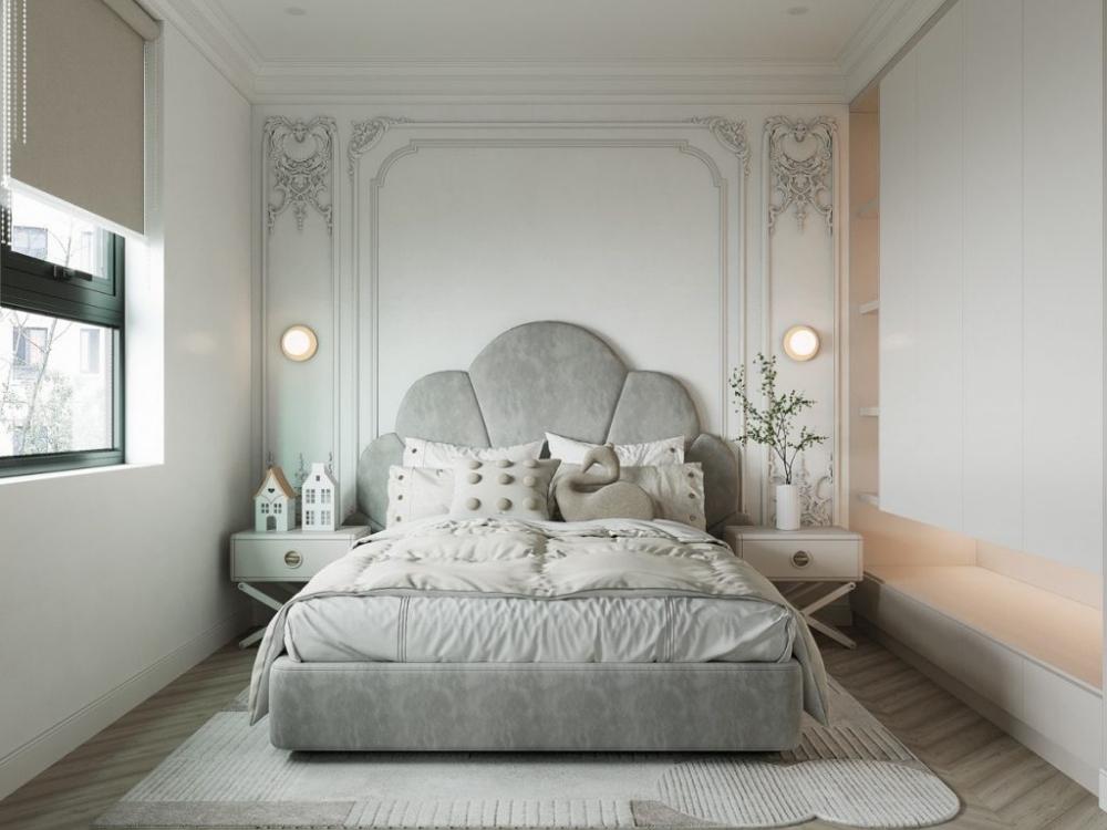 Phòng ngủ nhỏ tân cổ điển sáng thoáng với nội thất thông minh tối ưu diện tích