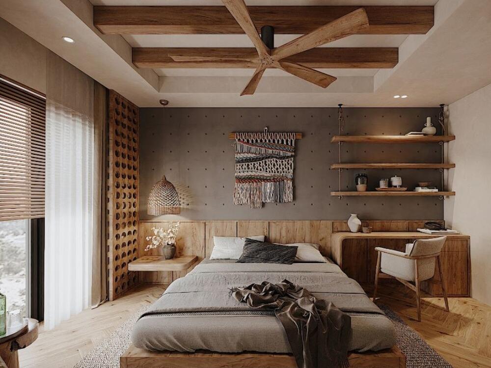 Phòng ngủ Rustic hiện đại tối giản ấm áp mang vẻ đẹp nhẹ nhàng và thư thái