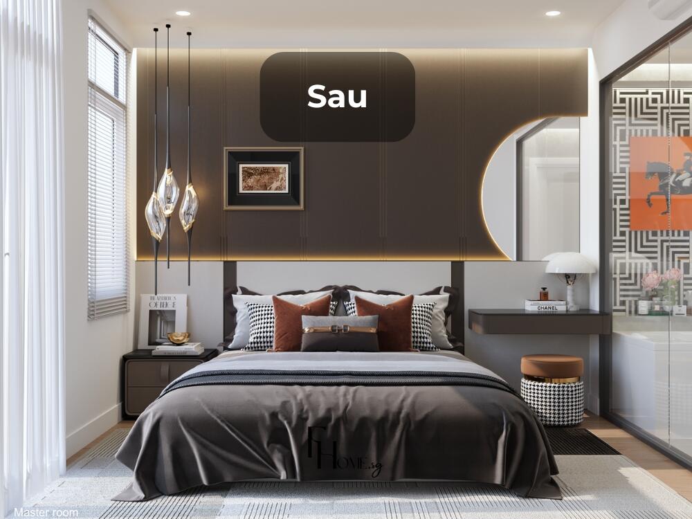 Phòng ngủ trở nên riêng tư và thư thái với đèn LED hắt nhẹ và gam màu trung tính