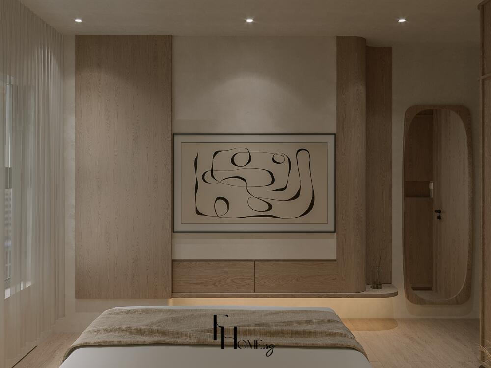 Phòng ngủ Zen yên tĩnh với gam màu trắng be nhẹ tạo cảm giác thư giãn thanh thoát