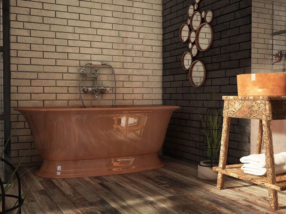 Phòng tắm Urban sang trọng với gạch ốp tối màu và vách kính tạo vẻ đẹp mạnh mẽ hiện đại