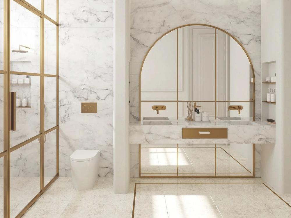 Phòng WC tân cổ điển bố trí hợp phong thủy mang lại cảm giác an tâm và hài hòa