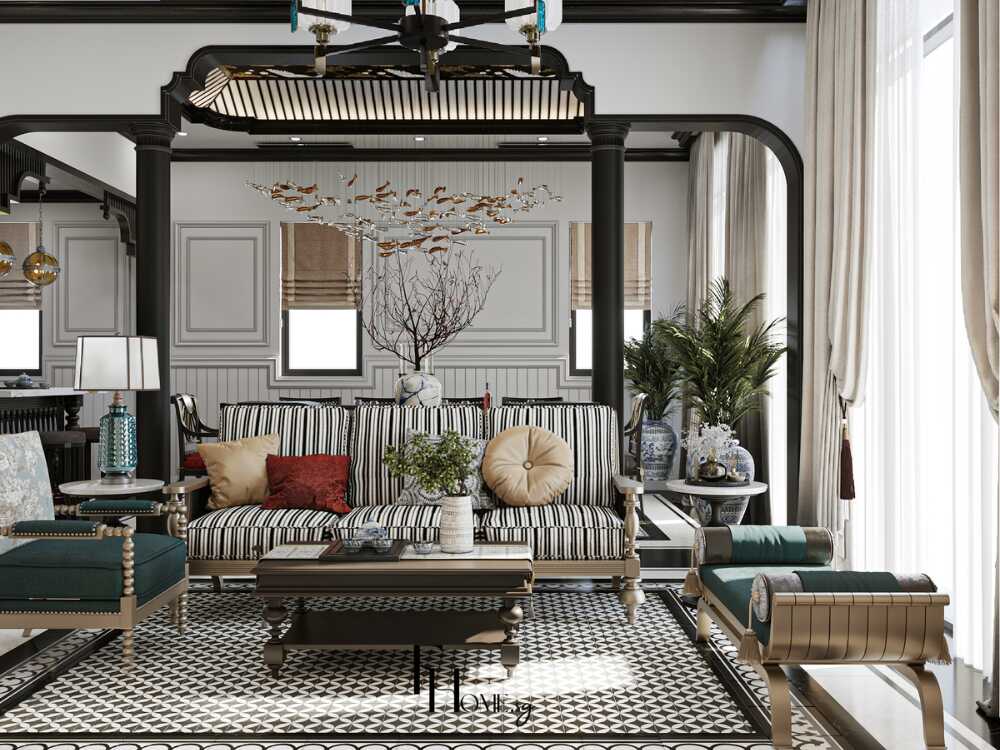 Sắc vàng kem và nâu gỗ tạo nên không gian sang trọng, ấm cúng