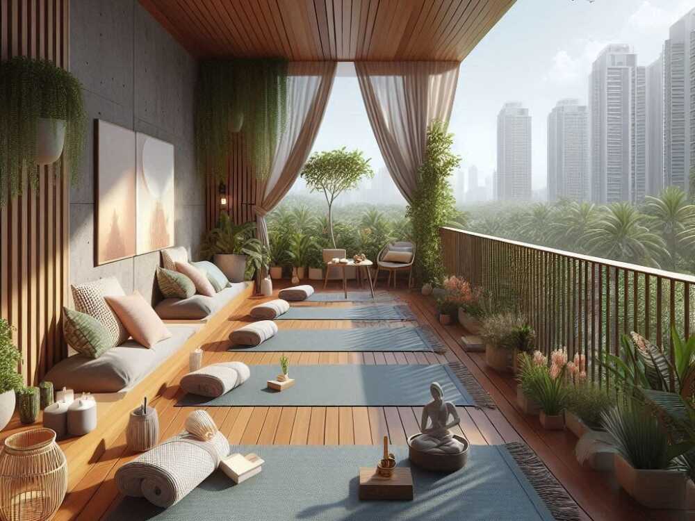 Sàn gỗ và cây xanh mang lại cảm giác tĩnh tại và gần gũi với thiên nhiên