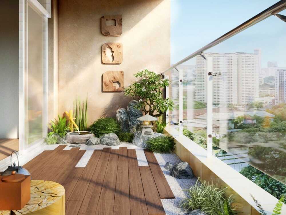 So với gạch men, sàn gỗ nhựa giúp ban công mát mẻ và dễ thi công hơn