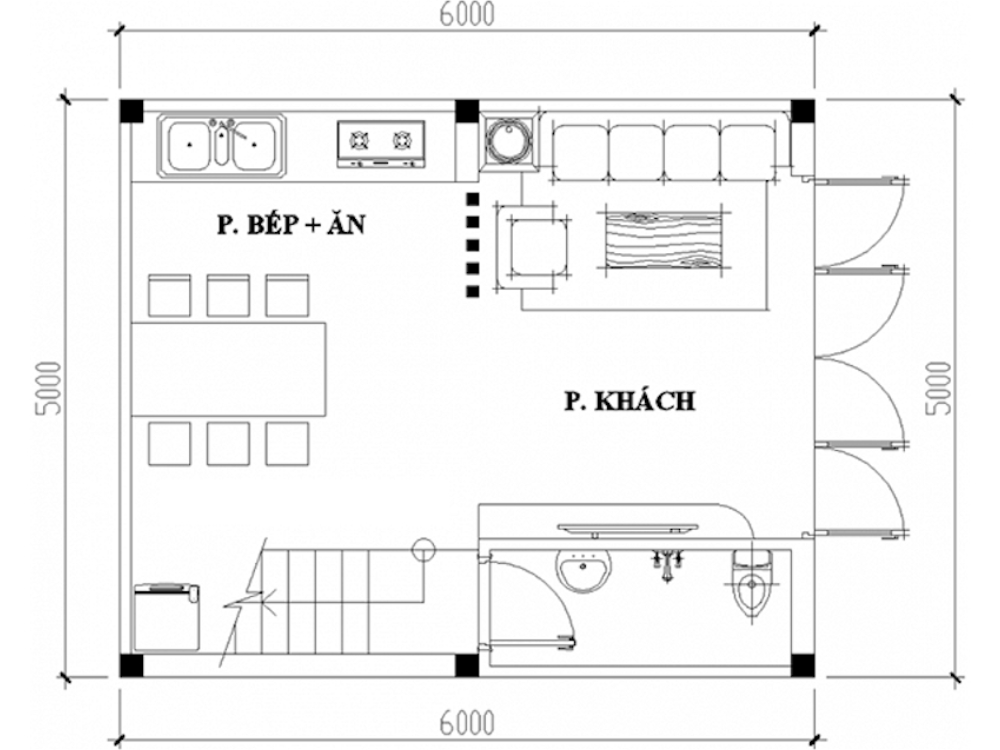 Sưu tầm - Bản vẽ nhà phố 30m2 1 tầng