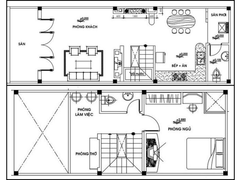 Sưu tầm - Bản vẽ nhà phố 30m2 2 tầng