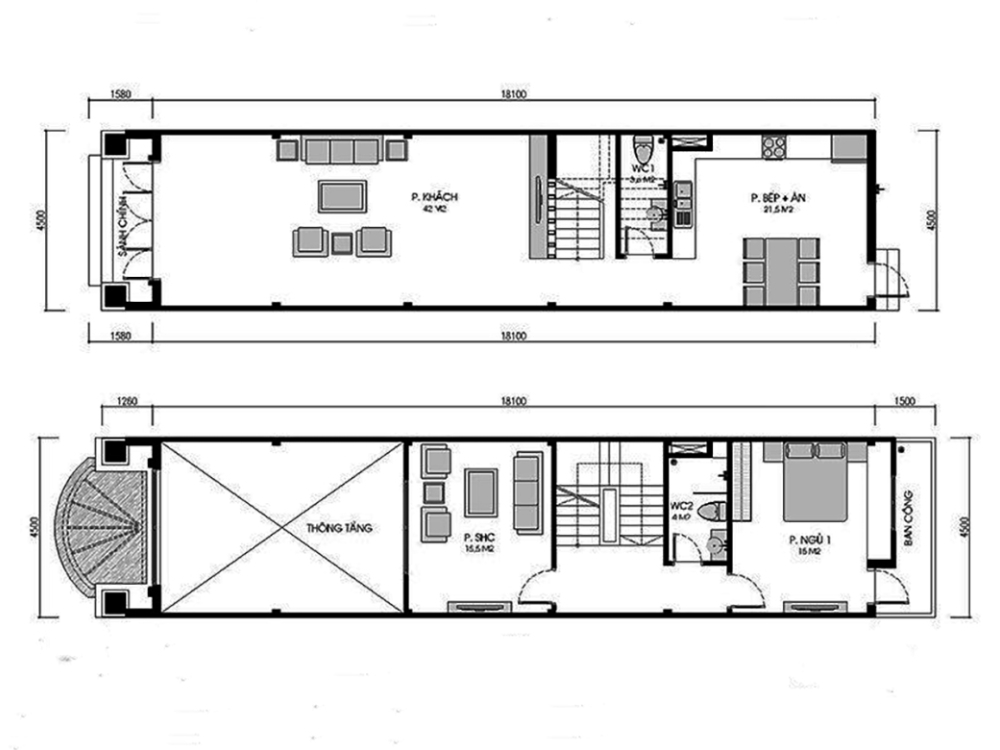 Sưu tầm - Bản vẽ nhà phố 30m2 có tầng lửng