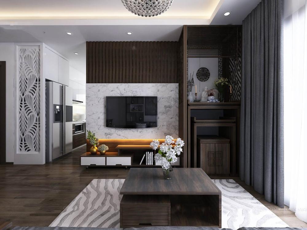 Thiết kế bàn thờ phù hợp giúp không gian thờ cúng hài hòa và cân đối với tổng thể căn hộ