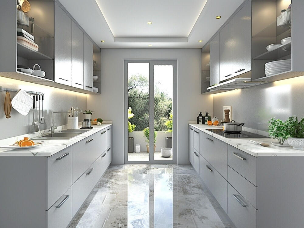 Thiết kế tủ bếp song song giúp không gian gọn gàng thuận tiện khi nấu nướng