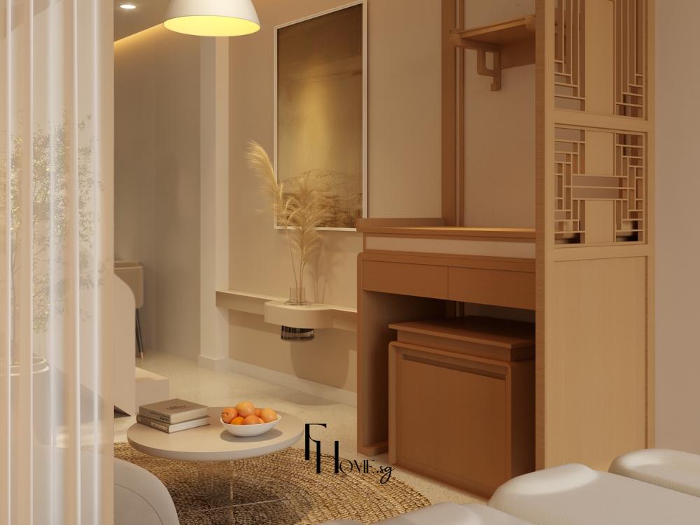 Tủ thờ nhỏ gọn với ngăn kéo tiện lợi mang lại sự trang nghiêm và phù hợp với không gian căn hộ