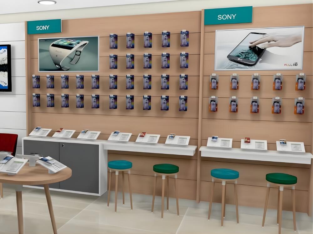 Tường phụ kiện công nghệ với pegboard và móc treo module linh hoạt theo từng sản phẩm