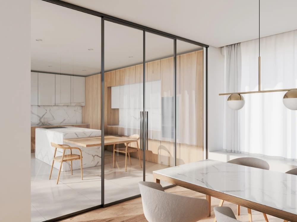 Vách ngăn gọn gàng với hệ nhôm kính trượt trả lại sự thoáng đãng