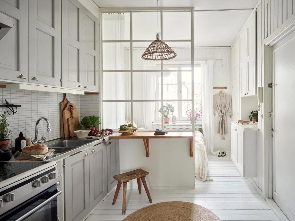 Vách ngăn hiện đại dùng làm điểm dừng ăn nhanh và thư giãn