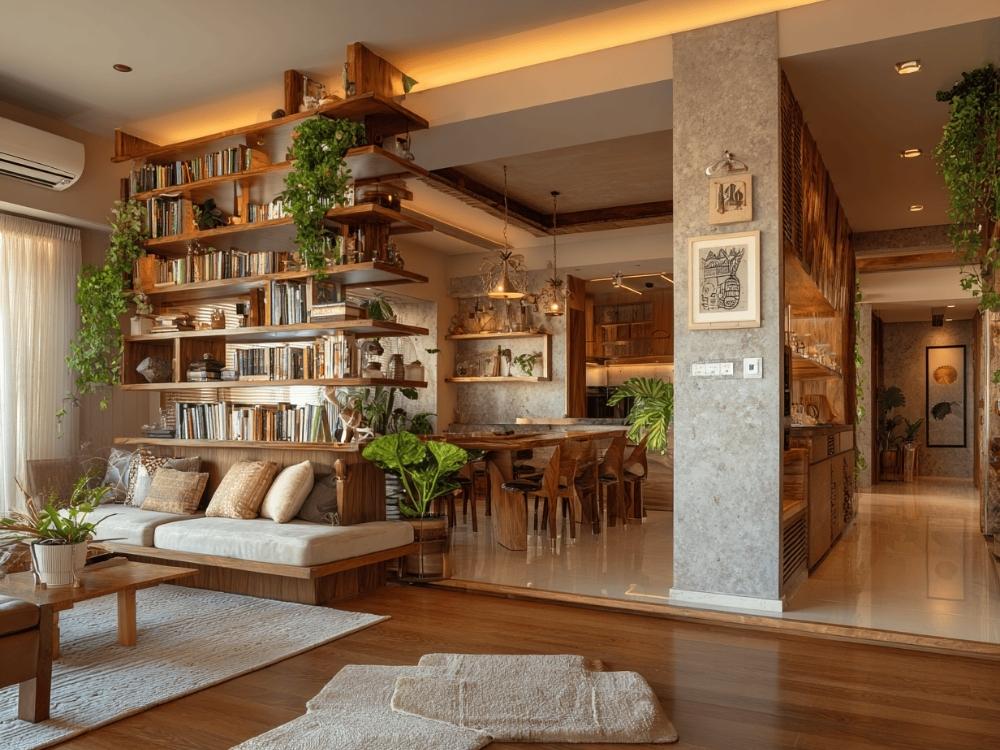 Vách ngăn thực tế với kệ trang trí tăng thêm không gian lưu trữ quý giá