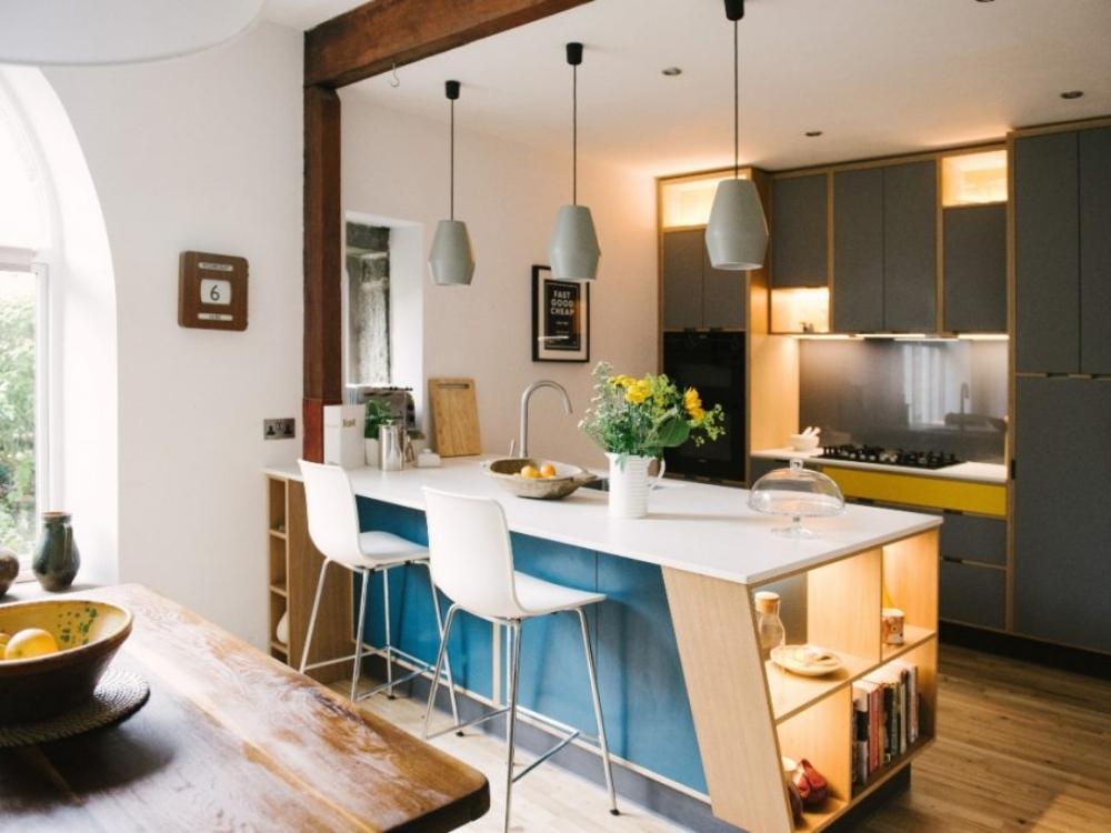 Vách ngăn tiện nghi với quầy bar mini tạo không gian hiện đại