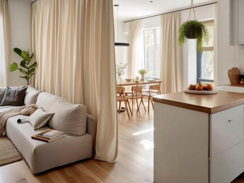 Vách ngăn tiết kiệm với rèm sợi mang tính trang trí tạm thời