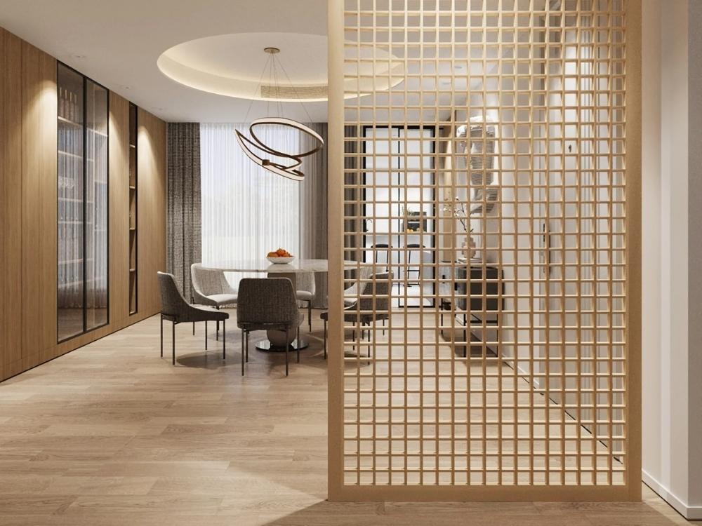 Vách ngăn tinh tế với tấm CNC lớn tạo phân tách tượng trưng mà vẫn rộng rãi