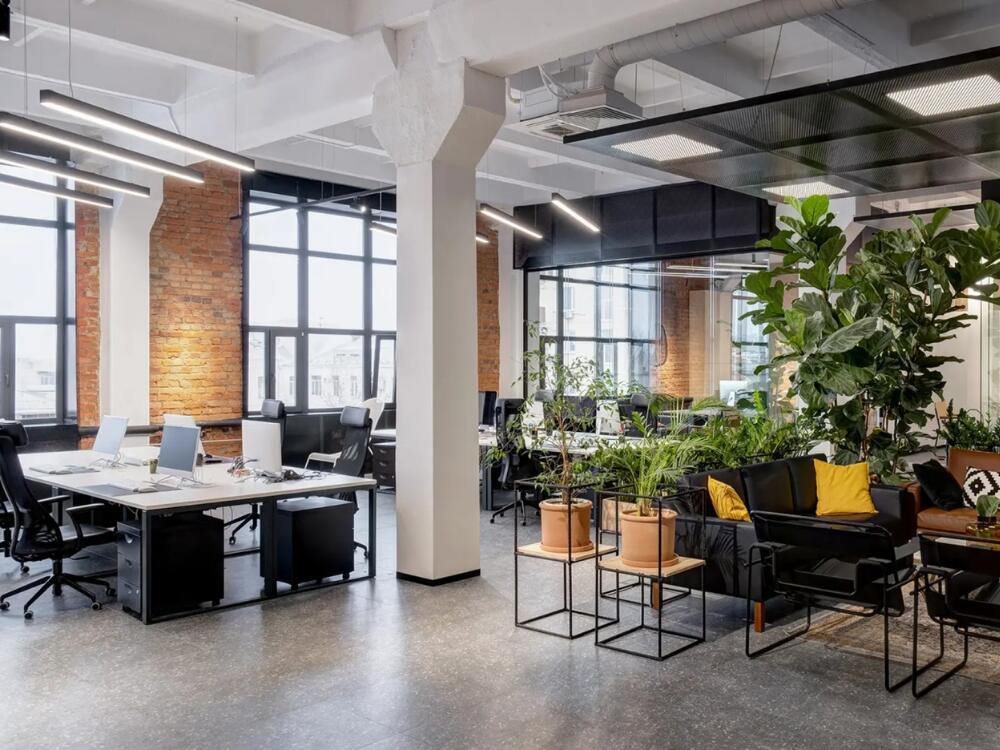 Văn phòng hiện đại tối giản với đường nét rõ ràng và tông màu trung tính sang trọng